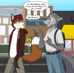  &lt;3 anthro canid canine comic duo english_text fur german greeting grey_body grey_fur humor male male/male mammal red_body red_fur reyn_goldfur text tourist translated 