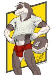  absurd_res bulge canid canine canis clothing hi_res justagoodboy male mammal muscular pinup pose underwear wolf 