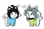  alpha_channel amberlea-draws bob_(undertale) canid canine clothed clothing duo felid feline hair mammal open_mouth tem temmie_(undertale) topwear undertale video_games white_body 