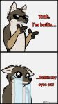  2021 4_fingers 9:16 anthro bodily_fluids brown_body brown_fur canid canine canis coyote crying dialogue english_text eyewear fingers fur glasses hi_res humor mammal simple_background solo spare_(sparecoyote) sparecoyote tears text white_background 