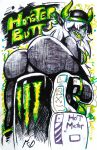  butt female green_eyes hi_res mcdave19 monster monster-chan monster_energy monster_girl_(genre) not_furry solo traditional_media_(artwork) 