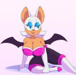  anthro armwear bedroom_eyes big_breasts bodysuit breasts chiropteran cleavage clothed clothing elbow_gloves female gloves handwear hi_res lipstick makeup mammal narrowed_eyes nipple_outline rouge_the_bat sauce-guy seductive sega simple_background sitting skinsuit smile solo sonic_the_hedgehog_(series) tight_clothing 