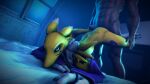  16:9 3d_(artwork) anthro ass_up bandai_namco bed breasts canid canine digimon digimon_(species) digital_media_(artwork) duo ears_down female fox fur furniture glowing glowing_eyes hi_res hot_dogging human male male/female mammal on_bed on_chest pivoted_ears potato_no renamon source_filmmaker white_body white_fur widescreen yellow_body yellow_fur 