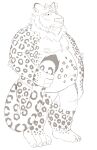  2021 anthro belly bulge felid harushipanda hi_res humanoid_hands male mammal moobs nipples overweight overweight_male pantherine simple_background sketch snow_leopard solo white_background 