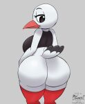  absurd_res animal_crossing anthro artist_name avian beak big_butt bird butt clothing color_edit colored edit feathers female hi_res miso_souperstar nintendo piper_(animal_crossing) rear_view signature simple_background solo tail_feathers thick_thighs unregistereduser video_games white_body 