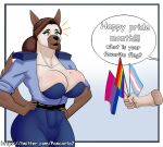  absurd_res anthro big_breasts bisexual_pride_colors breasts brown_hair canid canine canis cleavage clothed clothing dialogue domestic_dog english_text female flag hair hi_res lgbt_pride mammal maria_(pancarta) markings mature_female mole_(marking) pancarta police pride_colors rainbow_flag rainbow_pride_flag rainbow_symbol six-stripe_rainbow_pride_colors text transgender_pride_colors url 