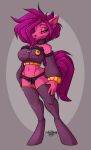  2021 anthro breasts clothed clothing digital_media_(artwork) equid equine eyebrows eyelashes female hair hi_res horse jesterghastly mammal midriff navel panties purple_hair solo underwear 