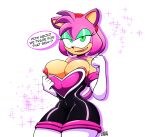  absurd_res amy_rose anthro armwear bodysuit breasts clothing clothing_pull cosplay elbow_gloves eulipotyphlan female flashing_breasts gloves handwear hedgehog hi_res kaijusundae looking_at_viewer mammal rouge_the_bat sega shirt shirt_pull skinsuit smile solo sonic_the_hedgehog_(series) tight_clothing topwear topwear_pull 