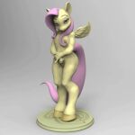  1:1 3d_(artwork) animated anthro anthrofied bambookat breasts butt digital_media_(artwork) equid equine feathered_wings feathers female fluttershy_(mlp) friendship_is_magic fur genitals hair hasbro hooves mammal my_little_pony nipples pegasus pink_hair pussy short_playtime solo turntable_(animation) wings yellow_body yellow_fur 