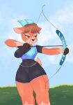  animal_crossing anthro archery arrow bovid bow_(weapon) caprine female fingers goat hi_res hooved_fingers hooves mammal nintendo olympics pashmina_(animal_crossing) ranged_weapon solo thick_thighs vestalover69 video_games weapon 