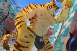  anthro bulge clothing felid juuichi_mikazuki kunn_(artist) male mammal morenatsu muscular pantherine shower speedo swimwear tiger torahiko_(morenatsu) ursid video_games visual_novel 