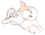  big_breasts big_butt breasts butt cactuscacti female fish lying marine nude on_front shark shark_tail simple_background solo stripes 