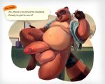  2021 animal_crossing anthro balls big_balls big_penis bottomless brown_body brown_fur canid canine clothed clothing dialogue digital_media_(artwork) english_text erection fur genitals hi_res huge_balls huge_penis humanoid_genitalia humanoid_penis looking_at_viewer male mammal multicolored_body multicolored_fur nintendo nipples open_clothing open_shirt open_topwear overweight overweight_anthro overweight_male penis raccoon_dog retracted_foreskin shirt shirt_only sitting sleepymute solo talking_to_viewer tan_body tan_fur text tom_nook_(animal_crossing) topwear topwear_only video_games 