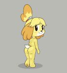  accessory animal_crossing anthro barefoot bell butt canid canine canis domestic_dog feet female hair_accessory hair_bow hair_ribbon hairband happy_harvey isabelle_(animal_crossing) looking_at_viewer looking_back mammal nintendo nude paws phone_drawing ribbons solo video_games 