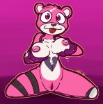  &lt;/3 &lt;3 &lt;3_eyes 2021 anthro big_breasts black_nose breasts clitoris clothing cuddle_team_leader epic_games female footwear fortnite fur genitals gloves grey_markings hair handwear holding_breast kneeling legband looking_at_viewer mammal markings motion_lines open_mouth pink_background pink_body pink_fur pink_hair pink_pussy presenting presenting_breasts pupils purple_clothing purple_eyes purple_footwear purple_gloves purple_handwear purple_pupils pussy shaking_breasts simple_background smile solo spread_legs spreading straps ultilix ursid video_games white_body white_fur white_inner_ear 
