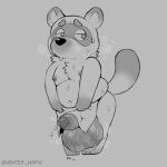  1:1 2021 absurd_res animal_crossing anthro apron balls belly big_balls bodily_fluids canid canine clothing genitals hi_res male mammal monochrome moobs navel nintendo nipples overweight overweight_male raccoon_dog simple_background solo sweat tanuki tom_nook_(animal_crossing) ventesthefloof video_games 