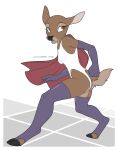  4_fingers anthro armwear autumndeer boots brown_eyes butt_pose cape cervid clothed clothing digital_media_(artwork) elbow_gloves female fingers footwear gloves handwear hi_res hooves legwear leotard mammal pose solo thigh_boots thigh_highs 