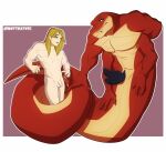  anthro apode balls coiled_tail coiling crius draconcopode duo fangs genitals hi_res human humanoid_genitalia humanoid_penis legless male male/male mammal multi_genitalia multi_limb multi_penis muscular naga penis reptile scalie serpentine size_difference snake v-i-e 
