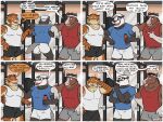  anthro awkward_moment badger barbell clothing clyde_(nanoff) clydesdale comic dialogue draft_horse english_text equid equine european_badger exercise felid group gym gym_clothing hand_behind_head hat headgear headwear hi_res horse looking_away male mammal meles miles_(nanoff) muscular muscular_anthro muscular_male mustelid musteline nanoff nervous pantherine shirt squat_rack squats tank_top teo_(nanoff) text thinking tiger topwear workout 