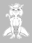  2021 anthro breasts dbaru domestic_cat donna_(the_raccoons) felid feline felis female hi_res kneeling looking_at_viewer mammal monochrome nipples nude solo the_raccoons 