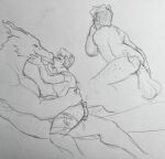  absurd_res anal anthro ashai_(jinnie_boi) bodily_fluids cum cum_inside dragon drooling duo english_text fingering genital_fluids hi_res human interspecies jinnie_boi male male/male mammal saliva size_difference sketch text tongue 