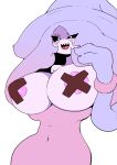  areola areola_slip big_breasts black_sclera blush breasts female flashing_breasts fufucatu hatterene huge_breasts humanoid looking_at_viewer nintendo nipple_tape not_furry pasties pok&eacute;mon pok&eacute;mon_(species) sharp_teeth solo tape teeth video_games 