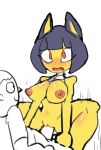  animal_crossing ankha_(animal_crossing) anthro big_breasts blush breasts cowgirl_position crouching domestic_cat duo felid feline felis female from_front_position fufucatu human human_on_anthro interspecies male male_on_anthro mammal nintendo nude on_bottom on_top open_mouth sex simple_background smile vaginal video_games villager_(animal_crossing) white_background 