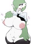  absurd_res big_breasts bottomless breasts censored clothed clothing female fufucatu gardevoir genitals hi_res huge_breasts humanoid legwear necktie nintendo nipples not_furry partially_clothed pok&eacute;mon pok&eacute;mon_(species) pubes pussy raised_clothing raised_shirt raised_topwear shirt simple_background solo stockings topwear video_games white_background 