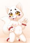  anthro areola armband blush breasts canid canine fangs female fox fur gatomonlover genitals gradient_background haru_(gingitsune) kneeling looking_at_viewer mammal nipples open_mouth pink_areola pink_nipples pussy signature simple_background small_breasts solo white_body white_fur yellow_eyes 