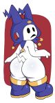  absurd_res atlus big_butt butt clothing demon digital_media_(artwork) dot_eyes footwear hat headgear headwear hi_res humanoid imp jack_frost_(megami_tensei) jerseydevil male megami_tensei mostly_nude nude overweight overweight_male simple_background solo video_games white_background white_body 