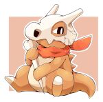  2020 ambiguous_gender black_eyes blush bone brown_body cubone hi_res nintendo pok&eacute;mon pok&eacute;mon_(species) scarf simple_background sitting skull solo tatu_wani_(artist) video_games 