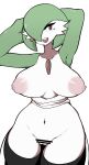  big_breasts breasts censored clothing exposed_breasts female fufucatu gardevoir genitals hands_behind_head hi_res huge_breasts humanoid legwear looking_at_viewer mostly_nude nintendo not_furry pok&eacute;mon pok&eacute;mon_(species) pussy simple_background smile solo stockings video_games white_background 