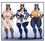  absurd_res anthro areola big_breasts blush border breasts camel_toe canid canine canis cleavage clothed clothing domestic_dog female genitals hand_on_hip hi_res huge_breasts mammal maria_(pancarta) mature_female nipples nude pancarta pussy tongue tongue_out white_border wide_hips 