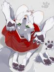  2021 4_fingers 4_toes absurd_res anthro blush breasts canid canine canis claws clothing fangs feet female finger_claws fingers fur green_eyes grey_body grey_fur hi_res high-angle_view hood kame_3 kemono kneeling little_red_riding_hood_(copyright) looking_up mammal multicolored_body multicolored_fur neck_tuft nipples pawpads paws red_clothing simple_background smile solo toe_claws toes tuft two_tone_body two_tone_fur white_background white_body white_fur wolf 