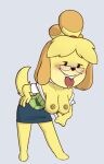  2019 animal_crossing anthro bite biting_own_tongue bottomwear breasts canid canine canis clothed clothing domestic_dog exposed_breasts eyewear female flashing front_view full-length_portrait glasses hand_on_hip hanging_breasts isabelle_(animal_crossing) leaning leaning_forward looking_at_viewer mammal mannysdirt nintendo nipples partially_clothed pince-nez portrait self_bite shih_tzu skirt smile solo standing tongue tongue_bite tongue_out toy_dog video_games yellow_body 