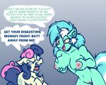  5:4 absurd_res anthro anthrofied areola better_version_at_source bonbon_(mlp) breast_squish breasts dialogue duo english_text equid equine female feral friendship_is_magic genitals groping_breasts hasbro hi_res holding_breast horn horse humor lyra_heartstrings_(mlp) mammal meme my_little_pony nipples nude pony pussy shocked speech_bubble squish text unicorn witchtaunter 
