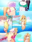  ! &lt;3 3:4 absurd_res activision annoyed anthro applespicex bandicoot big_breasts bikini blonde_hair blood bodily_fluids breast_size_difference breasts butt cleavage clothed clothing coco_bandicoot comic crash_bandicoot_(series) dialogue english_text female hair hi_res long_hair mammal marsupial nipples nosebleed small_breasts sport swimwear text video_games volleyball water wide_hips yaya_panda 