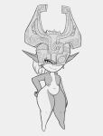  breasts featureless_breasts female greyscale hand_on_hip hi_res humanoid humanoid_pointy_ears kierus midna monochrome nintendo not_furry short_stack simple_background smile smirk solo the_legend_of_zelda thick_thighs twili twilight_princess video_games wide_hips 
