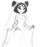 4_arms accessory anthro arachnid arthropod big_breasts breasts cleavage clothed clothing dress fangs female greyscale hair hair_accessory hair_bow hair_ribbon kierus monochrome muffet multi_arm multi_eye multi_limb non-mammal_breasts pigtails ribbons short_hair sketch smile solo spider straight_hair undertale video_games wedding_dress wide_hips 