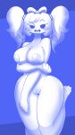  9:16 absurd_res areola big_breasts blue_and_white bow_tie breasts clyde_(discord) discord_(app) feet female genitals hi_res humanoid jwecchi monochrome not_furry pigtails pose pussy smug solo thick_thighs 