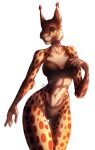  2020 5_fingers anthro breasts clothed clothing digital_media_(artwork) felid feline female fingers green_eyes hi_res kristiana_puff looking_at_viewer lynx mammal midriff navel simple_background smile white_background 