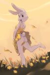  2021 4_toes anthro barefoot beastars butt censored clothed clothing convenient_censorship creative_censorship domestic_rabbit dress edtropolis feet female fur haru_(beastars) hi_res lagomorph leaf leporid looking_at_viewer looking_back looking_back_at_viewer mammal no_underwear on_one_leg oryctolagus rabbit rear_view shocked soles solo standing toes upskirt wardrobe_malfunction white_body white_fur wind yellow_clothing yellow_dress 