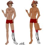  1:1 alternate_species anthro armpit_hair biracial blue_eyes body_hair brown_body brown_fur brown_hair canid canine canis chest_hair chest_tuft clothing dark_body dark_skin digital_drawing_(artwork) digital_media_(artwork) facial_hair feet fur hair hand_on_hip hi_res human humanized looking_at_viewer male mammal mature_male missing_leg missing_limb nipples paws prosthetic prosthetic_leg prosthetic_limb sideburns solo thomas_ii_(zer0rebel4) transformation tuft underwear were werecanid werecanine werewolf wolf yellow_sclera zer0rebel4 