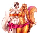  2021 anthro breasts brown_hair canid canine canis digital_media_(artwork) domestic_dog eyebrows eyelashes eyewear female female/female glasses hair kristiana_puff looking_at_viewer mammal nude rodent sciurid smile tree_squirrel 