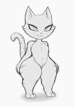  anthro breasts digitigrade domestic_cat featureless_breasts featureless_crotch felid feline felis female greyscale hi_res kierus mammal monochrome nude paws short_stack simple_background smile smirk solo thick_thighs white_background 