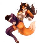  2021 4_toes 5_fingers anthro black_hair breasts canid canine clothed clothing digital_media_(artwork) eyebrows eyelashes feet female fingers fox fur hair hi_res kristiana_puff mammal orange_body orange_fur smile toes yellow_eyes 