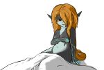  bed_sheet bedding covering covering_breasts female hair hair_over_eye hi_res humanoid humanoid_pointy_ears imp kierus long_hair midna nintendo not_furry nude one_eye_obstructed simple_background smile solo the_legend_of_zelda thick_thighs twili twilight_princess video_games wide_hips 