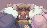  5:3 anthro beard cricetid dusk_acres ear_piercing ero_(character) eroborus face_squish facial_hair facial_piercing frank_bellows group hamster hi_res kissing male male/male mammal nose_piercing notus_(character) obese overweight piercing rodent squish suid suina sus_(pig) wild_boar 