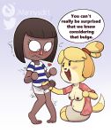  &lt;3 2020 aloha_shirt animal_crossing anthro arms_bent assisted_exposure barefoot belly bent_legs bottomwear breasts brown_body brown_skin canid canine canis clothed clothing dark_body dark_skin dialogue domestic_dog duo embarrassed english_text erection exposed_breasts feet female female_on_human genitals gynomorph gynomorph/female gynomorph_on_anthro hand_on_penis human human_on_anthro intersex intersex/female intersex_on_anthro interspecies isabelle_(animal_crossing) knees_together knock-kneed leaf_pattern leaf_print mammal mannysdirt nintendo nipples open_clothing open_mouth open_shirt open_topwear pattern_clothing pattern_shirt pattern_topwear penis penis_grab pose print_clothing print_shirt print_topwear red_heart shih_tzu shirt shocked sitting skirt slightly_chubby standing striped_clothing striped_shirt striped_topwear stripes t-shirt text topwear toy_dog video_games yellow_body yokozuwari 