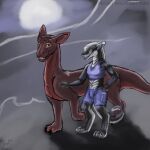  1:1 anthro dragon duo feral happy hi_res male moon night size_difference smile walking wolfywetfurr_(artist) 